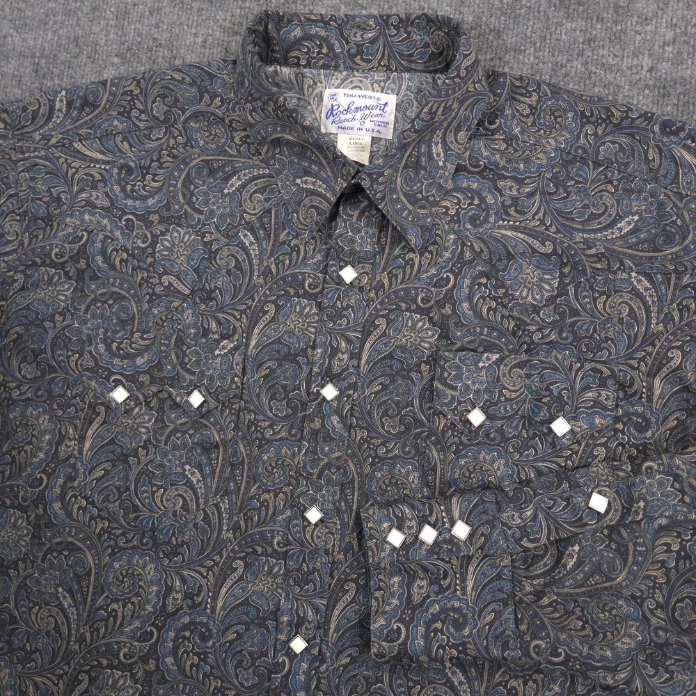 Rockmount Ranch Wear Shirt Mens L Ornate Paisley Sawtooth Pockets Relaxed Fit